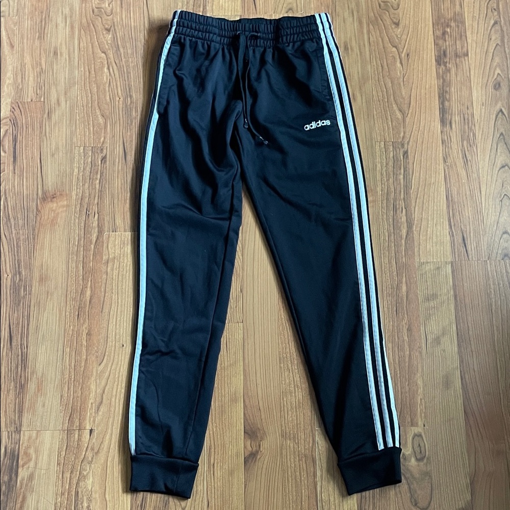 Adidas Black Joggers with White Stripes